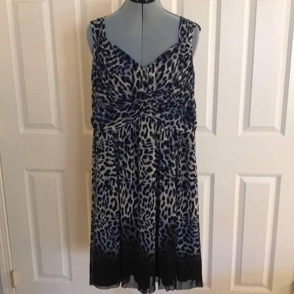New International Concepts INC Black Blue Ivory Leopard Animal Print Plu…